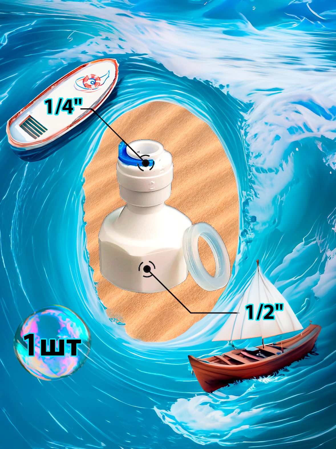 Фитинг переходник прямой 1/4" трубка - 1/2" внутренняя резьба картинка №1