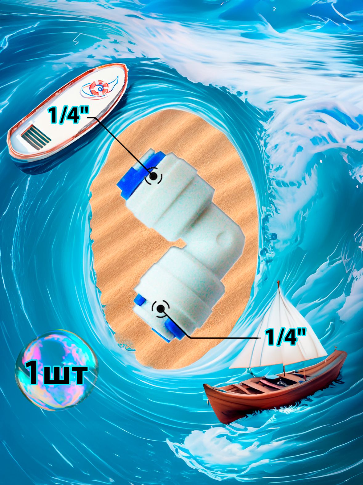 Фитинг переходник Г-образный угловой 1/4" трубка - 1/4" трубка картинка №1