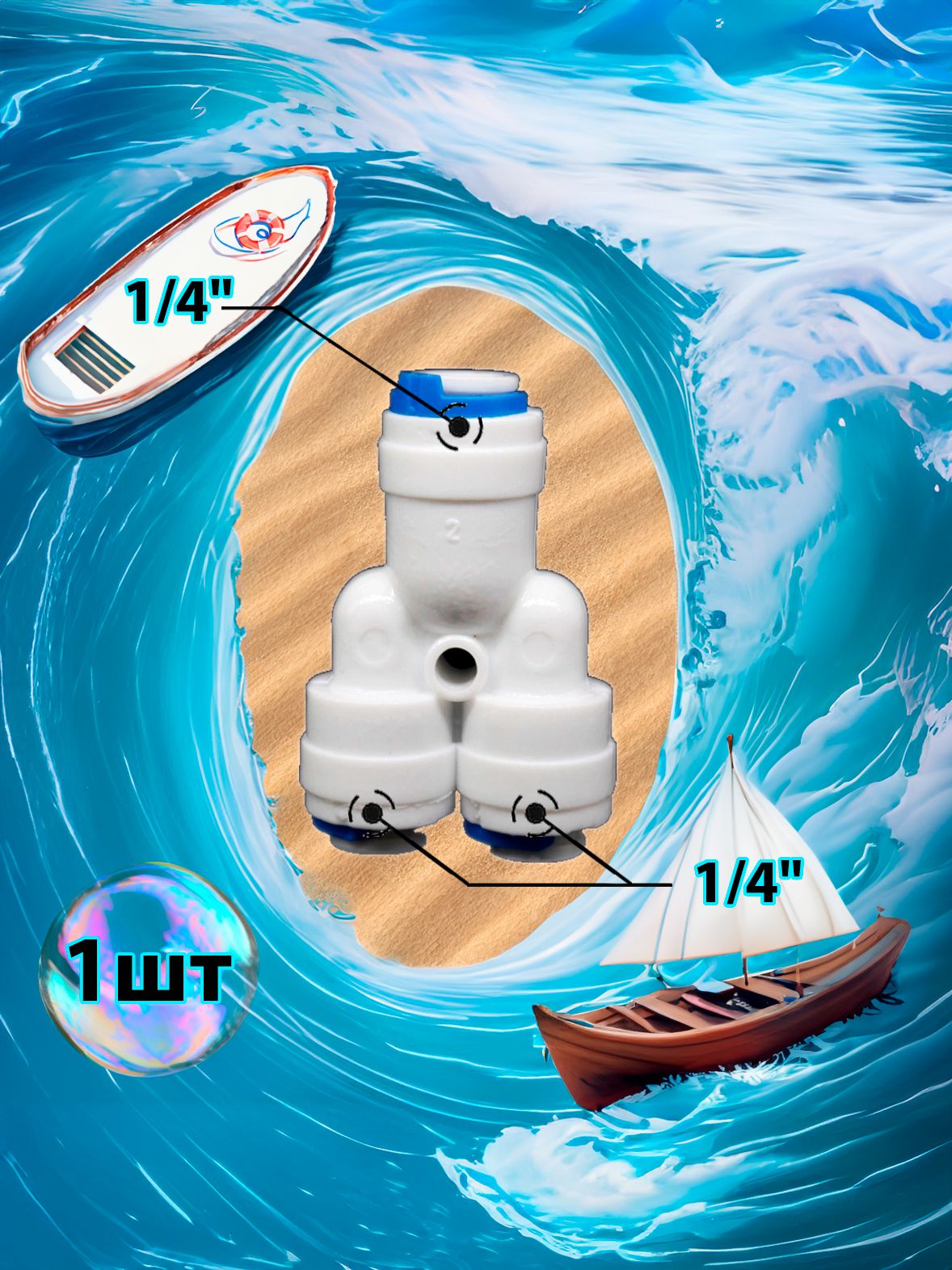 Фитинг тройник Y-образный 1/4"-1/4"-1/4" трубки картинка №1