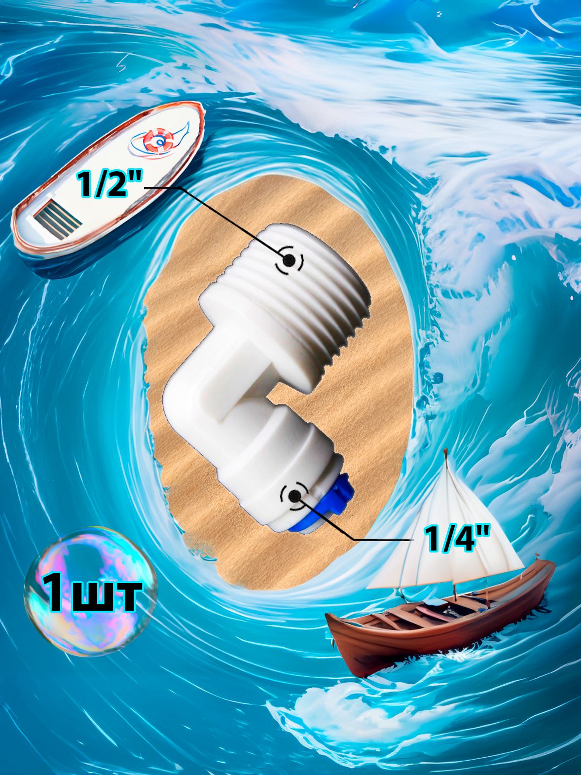 Фитинг переходник Г-образный 1/4" трубка - 1/2" внешняя резьба картинка №1