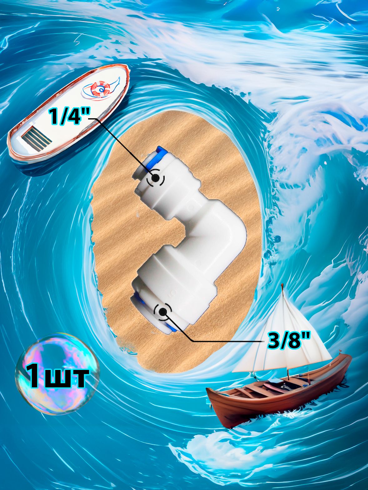 Фитинг переходник Г-образный 1/4" трубка - 3/8" трубка картинка №1