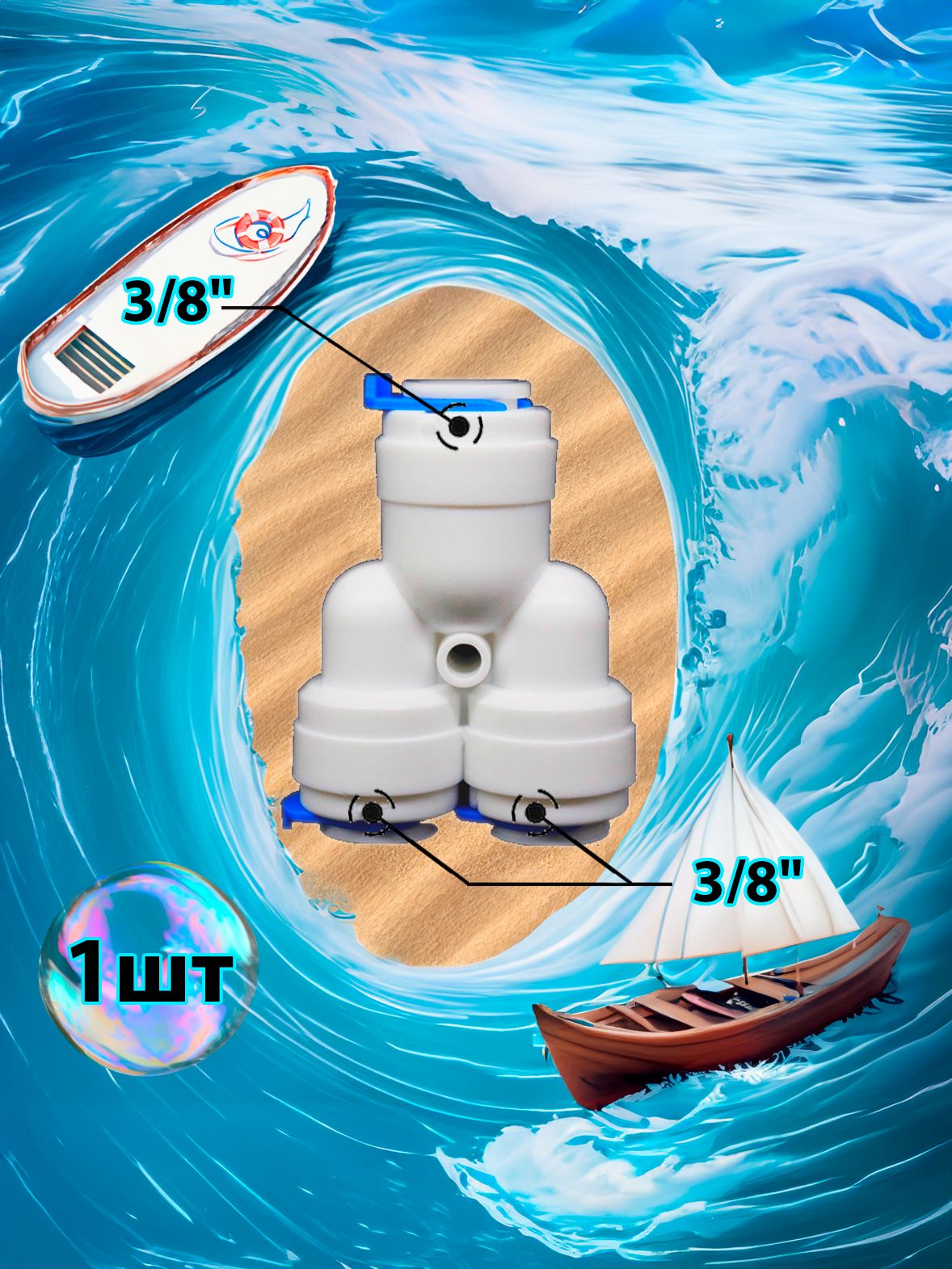 Фитинг тройник Y-образный 3/8"-3/8"-3/8" трубки картинка №1