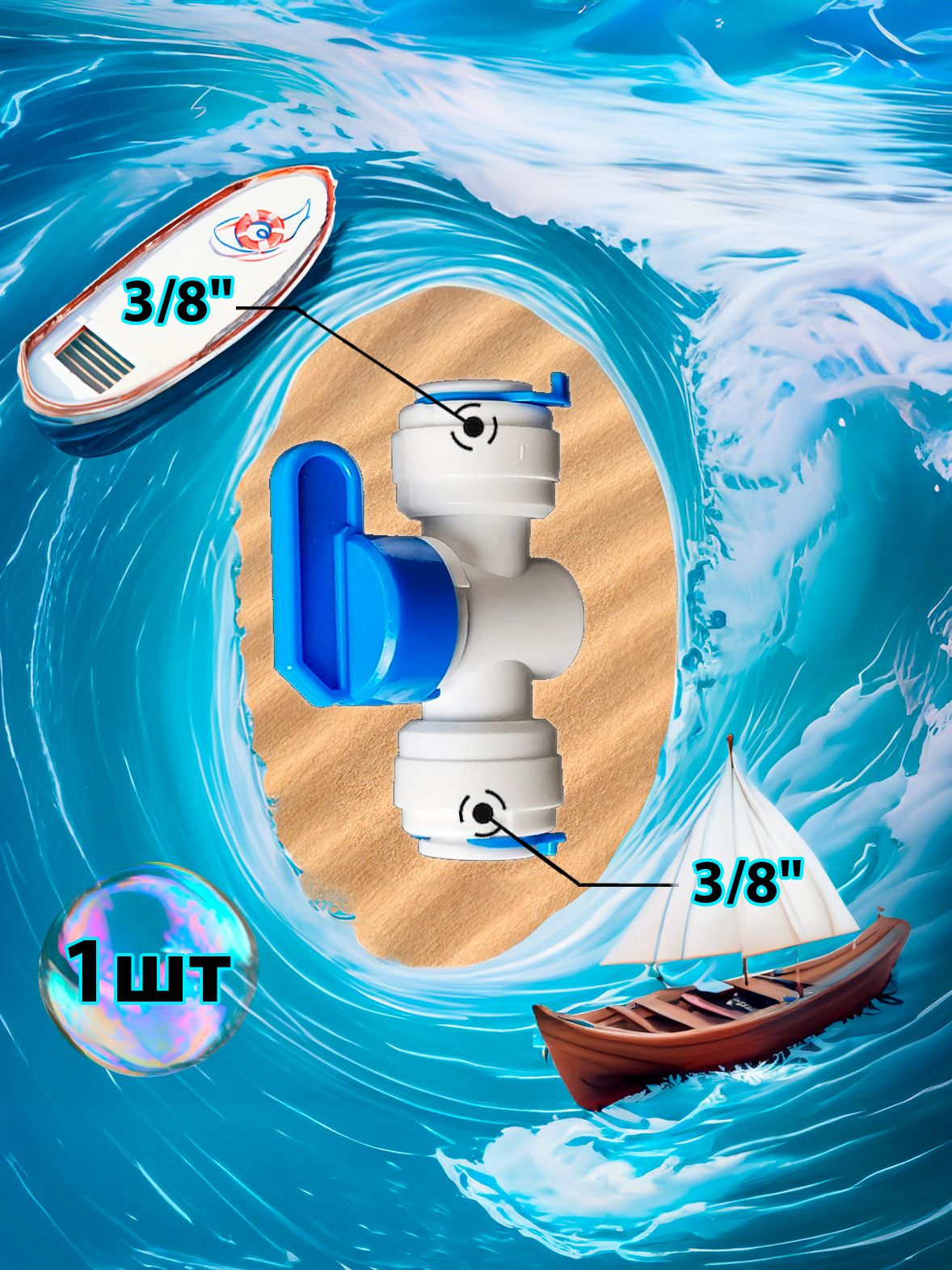 Кран переходник прямой 3/8" трубка - 3/8" трубка картинка №1