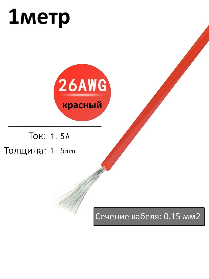 Провод электрический 26AWG, 0.15 кв.мм красный многожильный картинка №1