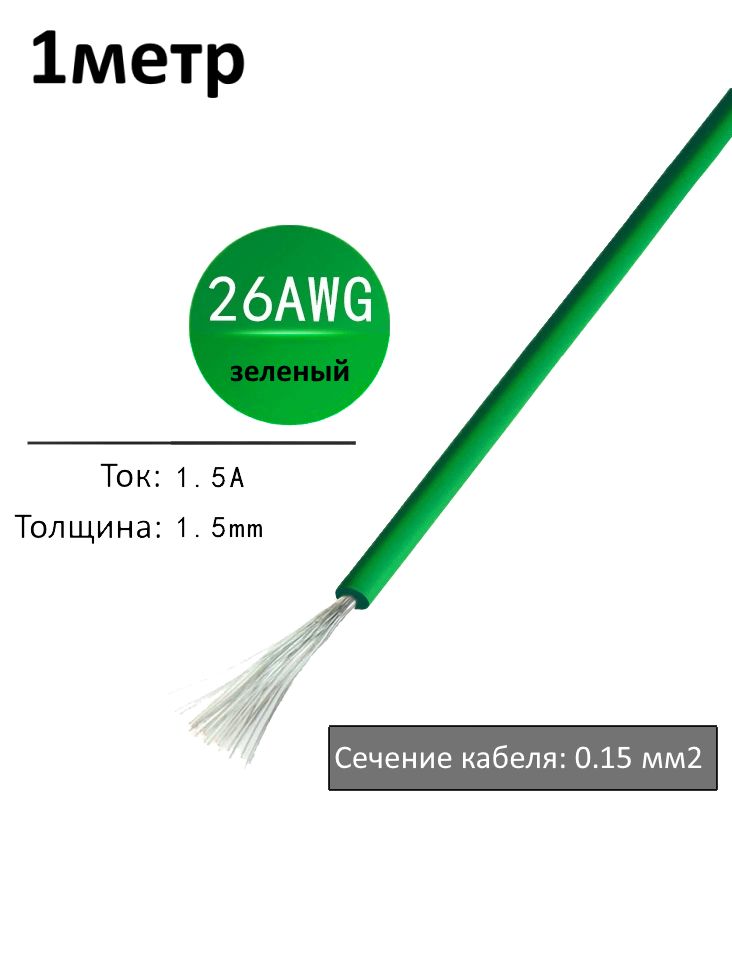 Провод электрический 26AWG, 0.15 кв.мм зеленый многожильный картинка №1