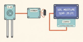 комбинированный контроль почвы — влажность и температура на LCD1602