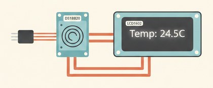 Схема термометра на DS18B20 с выводом на LCD1602