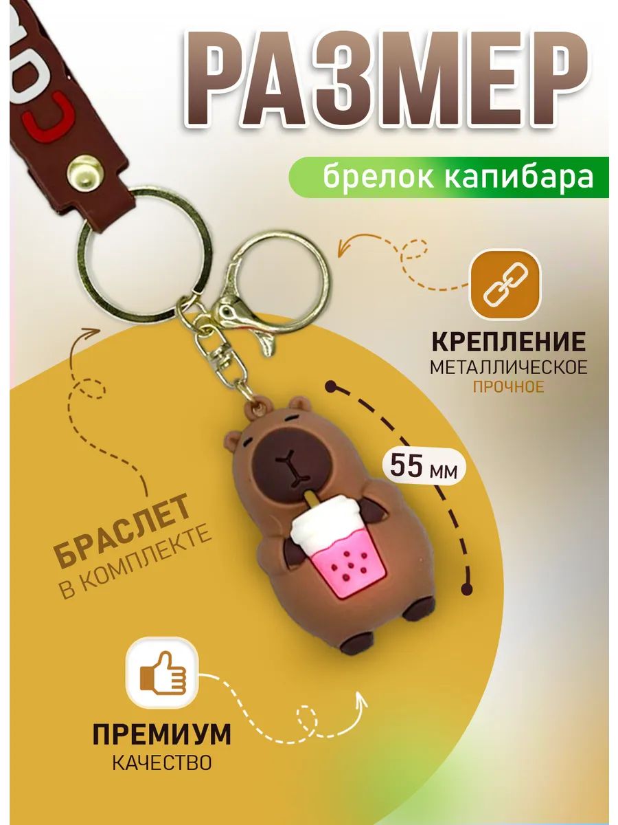 Брелок Капибара с коктейлем для ключей, сумки, телефона картинка №2